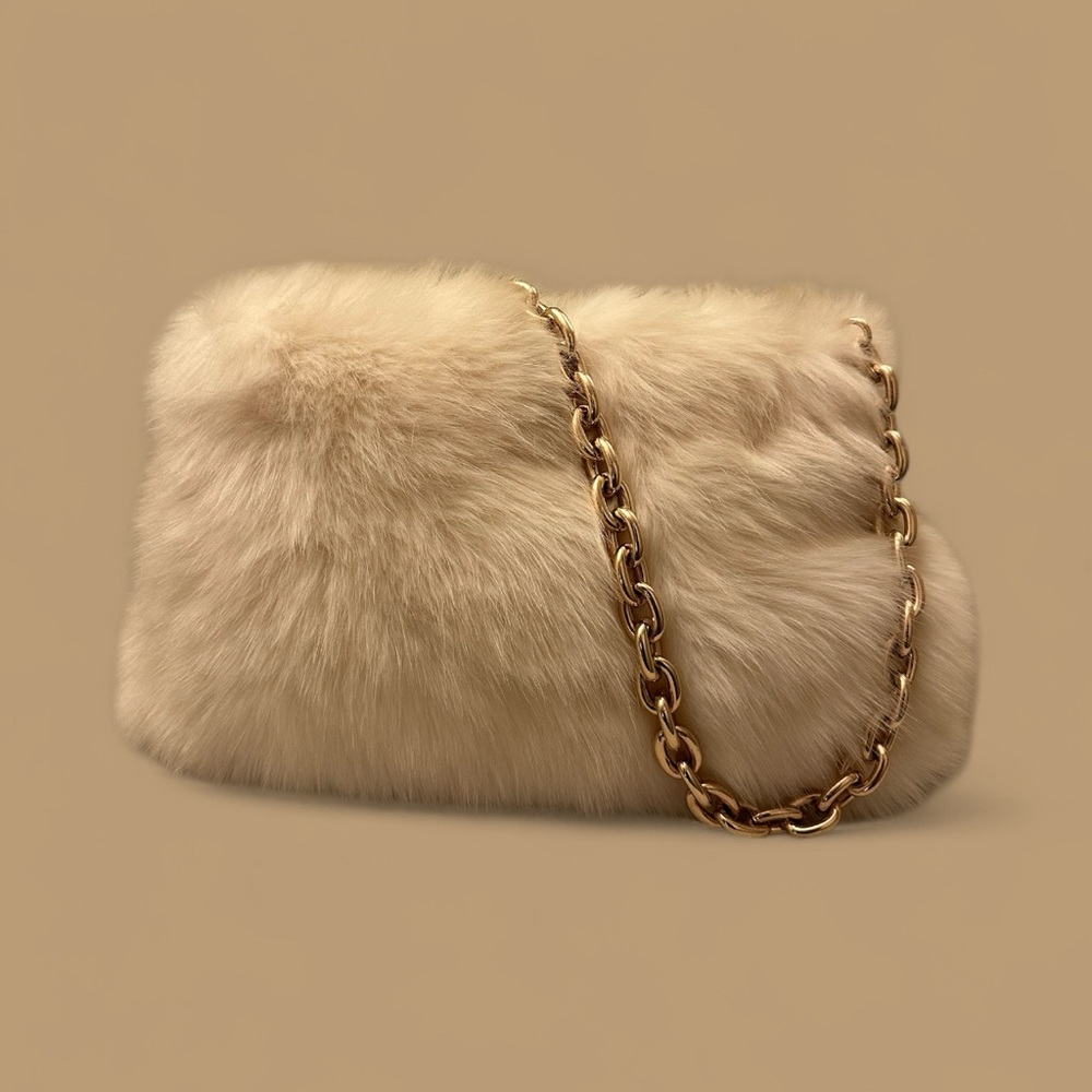 H&M Faux Fur Shoulder Bag in Cream